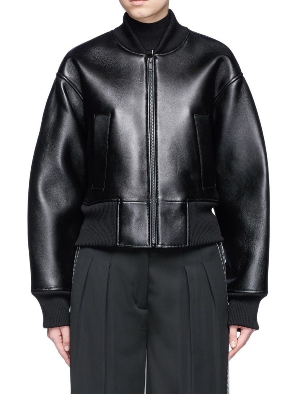 DKNY Black Lamb Leather Bomber Jacket